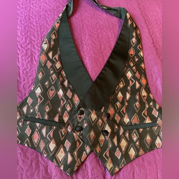 Tux vest , pink silver shimmer triangles size med- faux pockets – adjustable - Picture 1 of 4